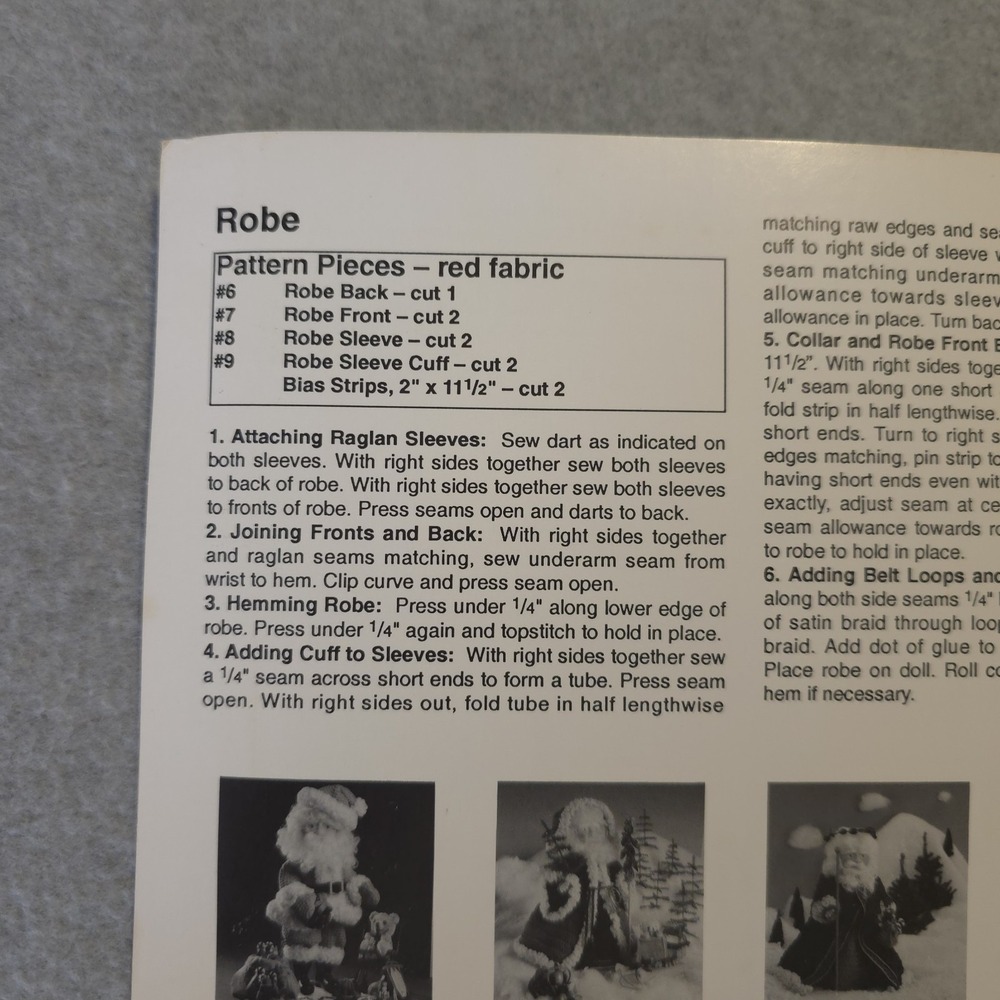 Fibre-Craft Nightshirt Santa Sewing Pattern FCM334 Fits 14" Santa Doll Uncut - Picture 10 of 12